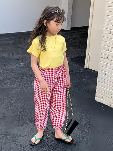 Image of BINIDUCKLING Toddler Pull Up Loose Gingham Girls Pants