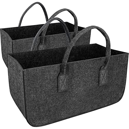 Suiwki 2pcs Cestas de Leña Fieltro 502525cm Bolsa de Fieltro con Asas para Almacenar Leña, Juguetes y Periódicos Cover