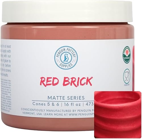 Penguin Pottery - Serie Matte - Ladrillo rojo mate - Esmalte de fuego medio, esmalte de alto fuego, cono 5-6 para arcilla de fuego medio, arcilla de