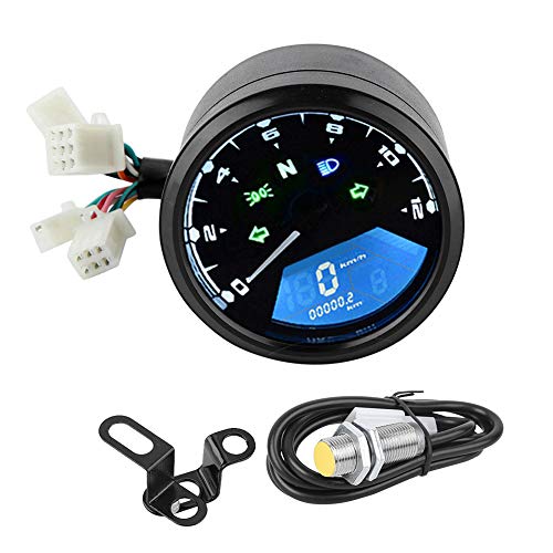 Fybida Compteur Moto,Compteur De Vitesse LCD OdomèTre Affichage GéNéRal Moto LCD Affichage NuméRique Compteur De Vitesse OdomèTre TachymèTre Bracelet De Montre De Carburant Alimentation 12V