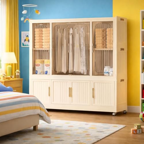Image of Mevigo Door Plastic Wardrobe for Kids| Almirah and Wardrobe for Baby Clothes| Modular Storage Cabinet with Wheel Organizer for Cupboard Rack for Clothes /Shoes /Books /Toy (White-TG651, 9- Door)