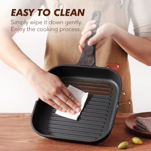 Image of SENSARTE Nonstick Grill Pan for Stove Tops, Versatile Griddle Pan with Pour Spouts, Square Grill Pan for Big Cooking Surface, Durable Grill Skillet for Indoor & Outdoor Grilling. PFOA Free, 11 Inch