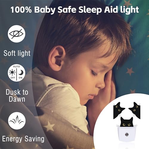 Image of Funny Black Cats Night Light, Cute Kittens Dusk to Dawn Night Light Plug in,0.5w Energy Saving Sleep Friendly NightLight for Kids Boys Girls Home Bedroom Living Room Decor