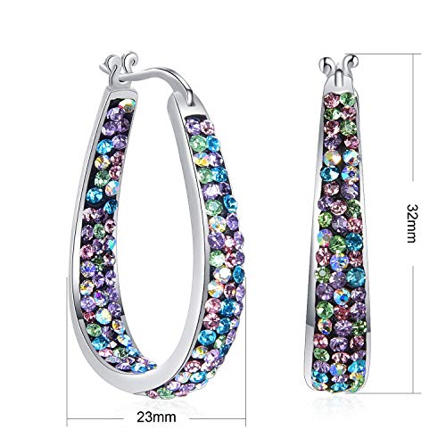 Crystal Hoop Earrings - Silver Plated Inside Out Oval Shape Hoop Earrings for Women, 1.2 Inch2