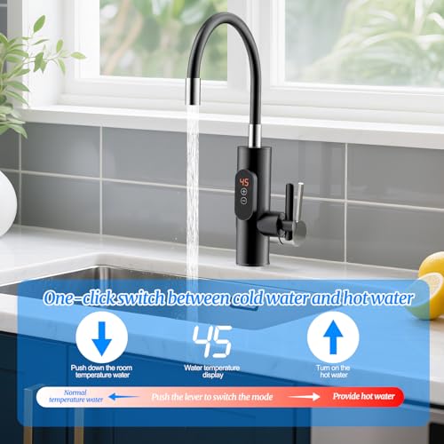 Ruiqas 3300W Wasserhahn mit Durchlauferhitzer,Instant Elektrischer Wasserheizhahn Schnelle Heizhahn mit LED-Anzeige Verstellbare Temperatur für Küche und Badezimmer