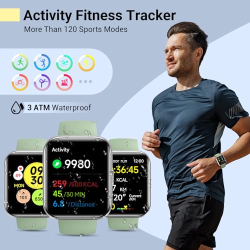 Quican Smart Watches for Women/Men, Smart Watch for Android Phones & iPhone, Fitness Watches for Women with Alexa, Call & Notification Alerts, Tracks Heart Rate/Sleep Smartwatches (Green, 1.8 inches) — view 5