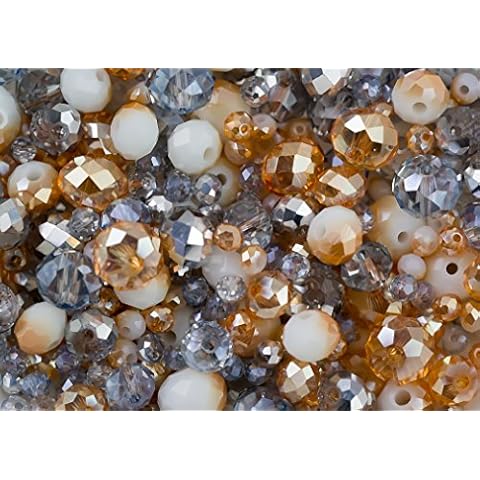 Royal Gold and Silver Coloured Glass Crystal rondelle Bead Mix in 3mm, 6mm and 8mm for Jewellery Making: 340 Pieces Cover
