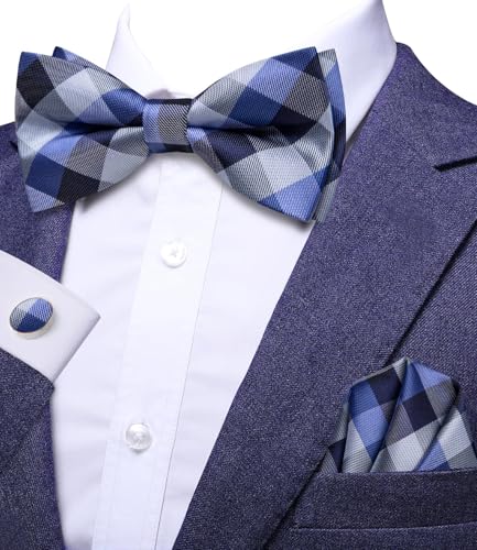 Image of Dubulle Mens Paisley Striped Bowtie Set Pre-tied Bowtie for Men and Pocket Square Set Wedding Business