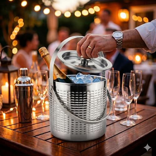 Image of FINALITY Stainless Steel Double Walled Insulated Ice Bucket (Silver Grooved)