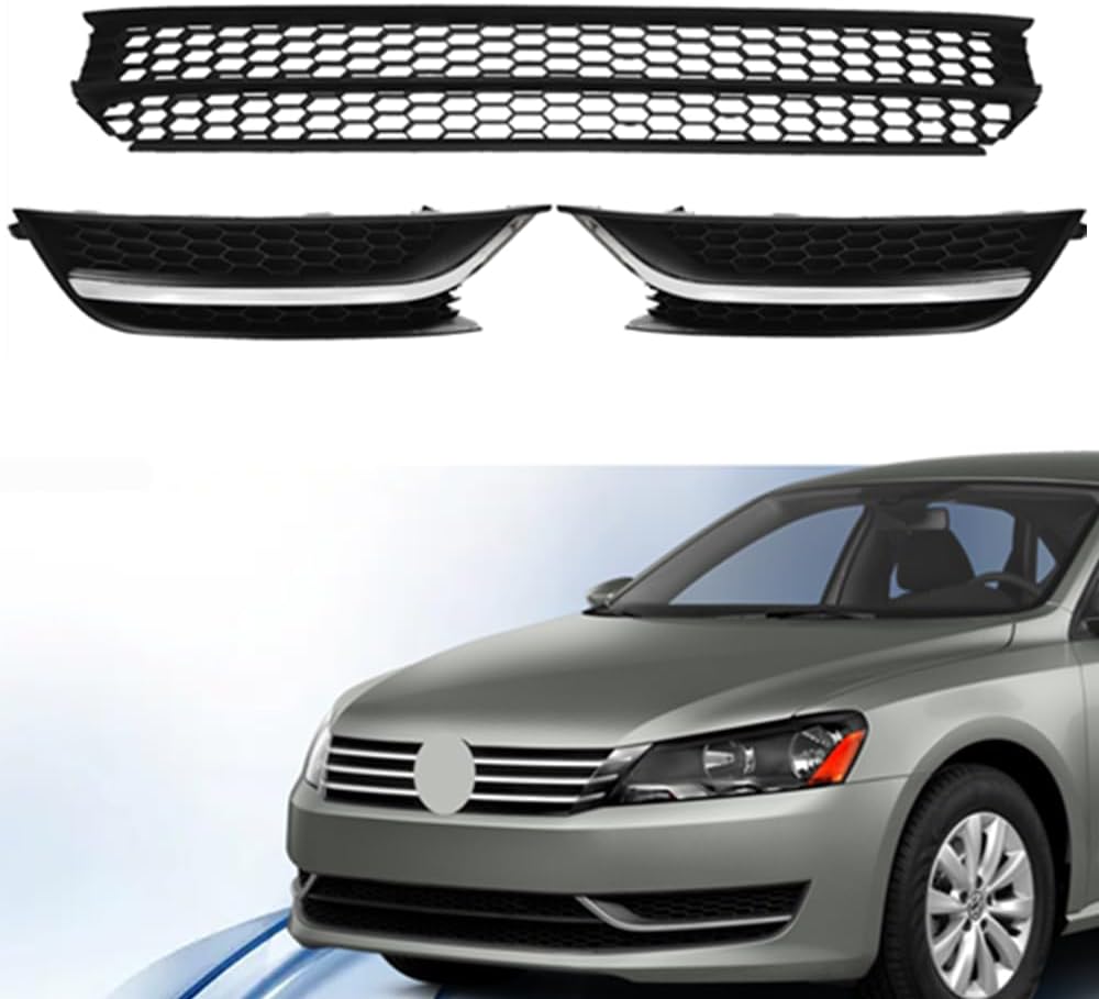 Karmoxs Front Grill Bumper Lower Grille with Fog Light Cover Fit for Volkswagen VW Passat 2012 2013 2014 2015