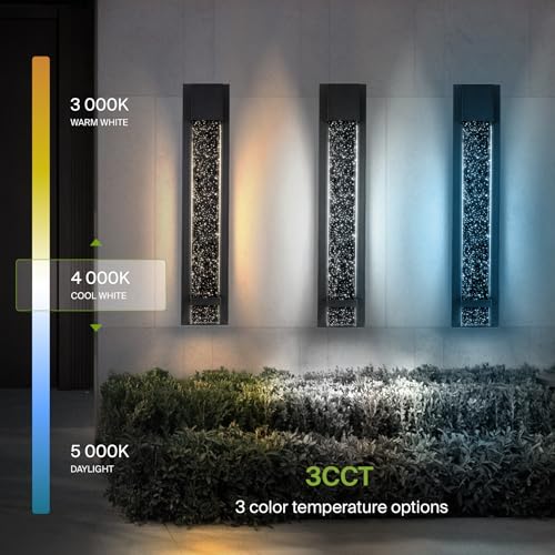 Image of ASD LED 24 inch Bubble Glass Wall Light Fixture, Outdoor & Indoor Seeded Sconce | 3CCT, Waterproof, Dimmable, ETL Listed | 20W 600LM 3000-5000K 100-277V | Exterior Lantern, Porch Lighting | Black, 4 Pack