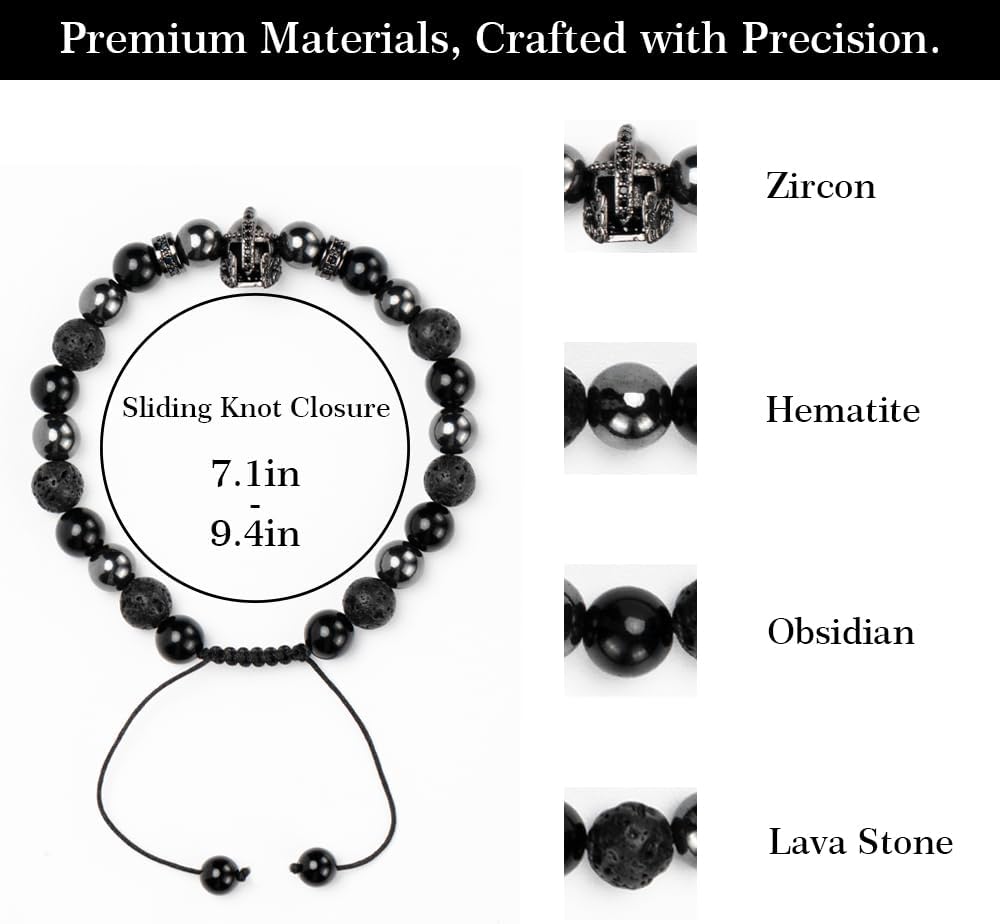 Hematite Bracelet for Men, Ideas gift for men unique, Black Series Design Natural Stone Beaded Bracelets, Mens Bracelet Set 8MM, Best Birthday/Christmas Gifts for men accessories, Emo Beads bracelet, Tiger Eye Stone Lava Rock Black Obsidian Link Bracelet
