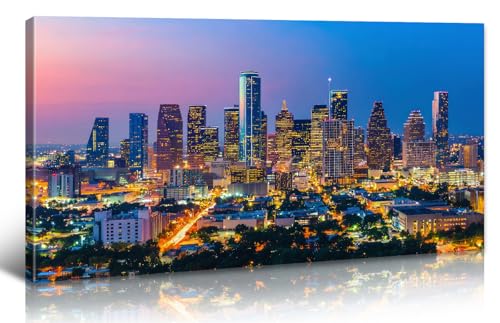 JiazuGo Houston Skyline Wall Art Canvas - 20x40 Modern Cityscape