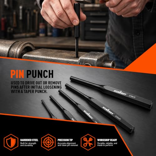 Image of 19-Piece Punch and Chisel Set, Pin Punches, Center Punch, Alignment Tools | Long Cold Chisels, Nail Punches, Chisel Gauge, CR-V Steel Construction, Rolling Pouch for Woodworking and Metalworking