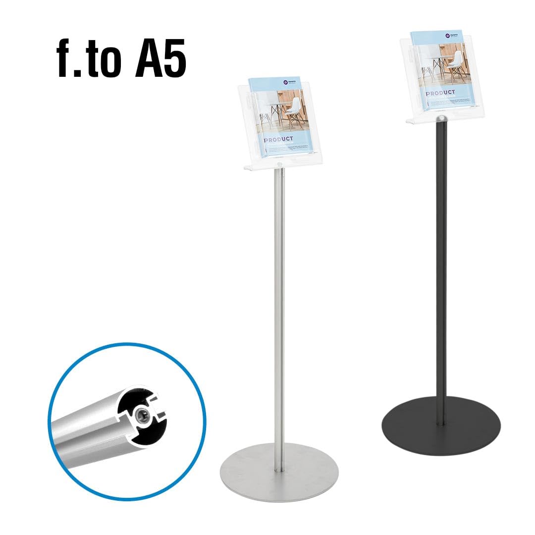 Danieli - Porta Depliant da Terra in Acrilico Trasparente A5 con 1 tasca, per Riviste e Brochure. Porta Volantini Resistente da Utilizzare come Espositore per Ufficio e Negozi. (Alluminio Silver)