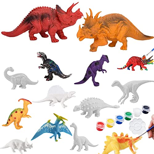 TuYines Juego de pintura de dinosaurio para niños, 14 unidades de juguetes de dinosaurio 3D, regalos de juguete para edades 3, 4, 5, 6, 7 años, niños y niñas, pintando tu propio dinosaurio (B) Cover
