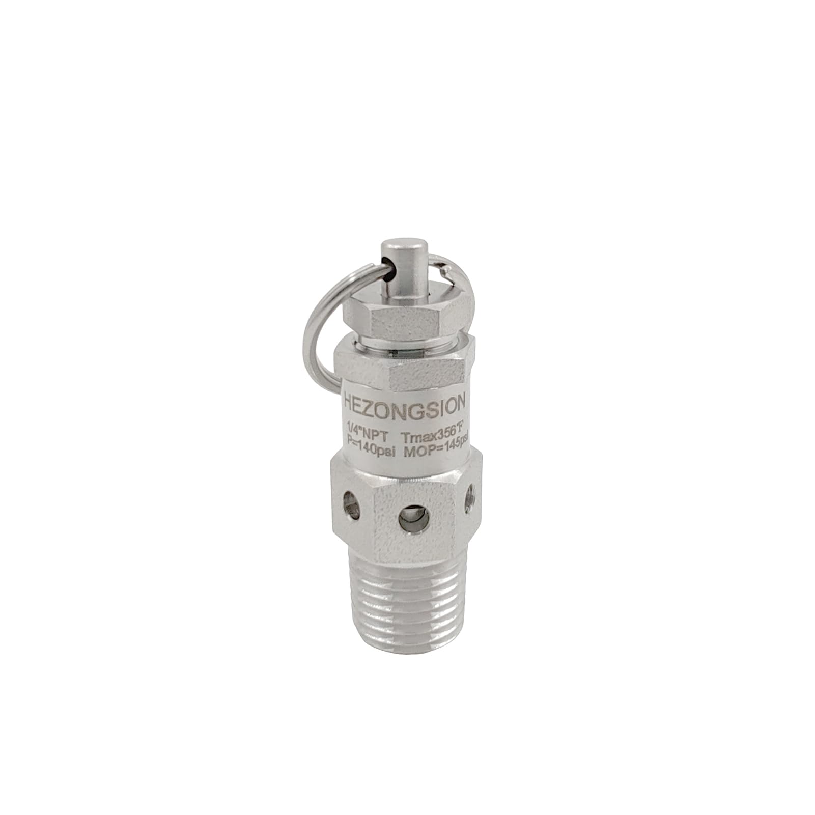 HEZONGSION 1/4" NPT Male Pressure Relief Safety Valve,140psi Set Pressure,Stainless Steel SS304 Mini Adjustable Pressure Vent Valve
