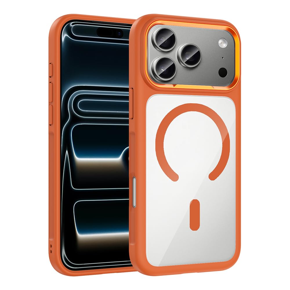 Zore Apple ile uyumlu iPhone 17 Pro Kılıf M-Safe Şarj Özellikli Metal Kamera Çerçeveli Zore Tiko Kapak Turuncu