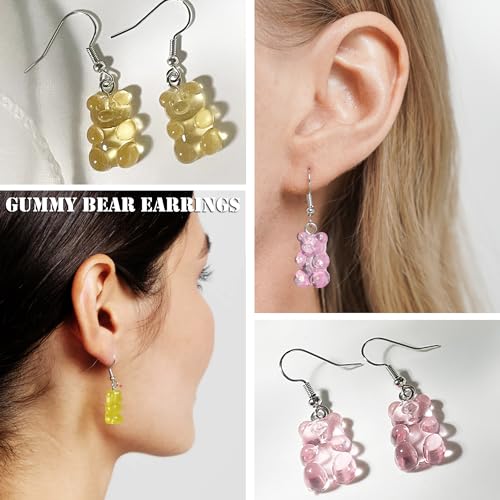 EIELO 30 Pairs Weird Cute Funny Earrings Gummy Bear Duck (Clip On) Drop Dangle Earrings for Women Aesthetic Earrings Food Animal Earrings Set 7