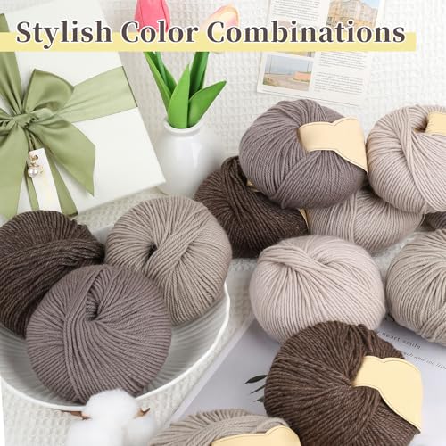 Image of Coopay 12 Pack Yarn for Crocheting, Crochet Yarn Kits for Beginners Adults | Wool Yarns - 60% Wool 40% Polyester - 1.76oz 164yds - Woo blend Yarn for Clothes, Scarves, Blankets, Shawls (Camel Family)