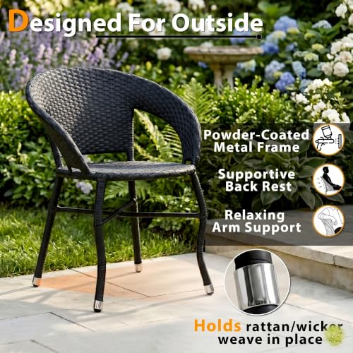 Image of BRISHI 3-Piece Outdoor Rattan Wicker Patio Square Coffee Table Set | Garden Furniture for Balcony, Terrace, Poolside & Porch | Waterproof Bistro Sets for Home & Backyard (Black)