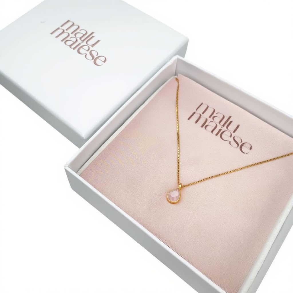Collar Mini Drop Plata 925, Colgante Minimalista con Piedra Semi Preciosa en formato gota, Cadena Veneciana Plata y Mineral, Regalo para Mujer