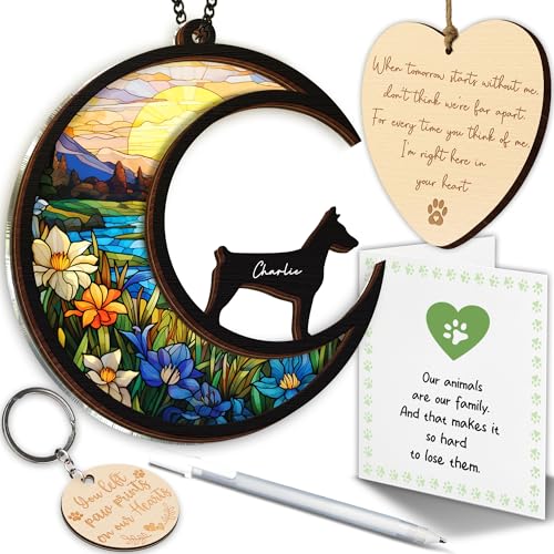 14-SS1 Dobermann Pinscher Gedenk-Sonnenfänger, individueller Name, Haustier-Ornament, Fenster, Auto, zum Aufhängen, Beileidsgeschenk für den Verlust des Haustiers, Gedenkgeschenk für Hundeliebhaber