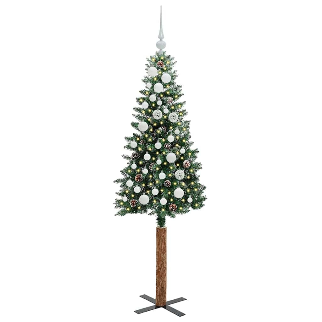 Wąska choinka 150 cm, zielono-biała, 150 diod LED, realistyczny PCW, zasilanie przez USB, do użytku wewnątrz i na zewnątrz, świąteczna dekoracja