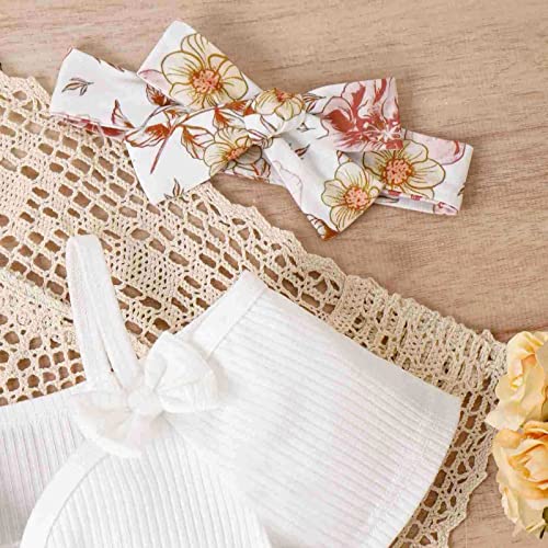 Blusa de verão para meninas de manga curta com laço canelado, estampa floral, calça de sino, calça e
