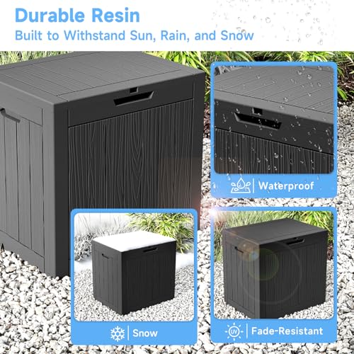 Image of 35 Gallon Outdoor Deck Box,Storage Lockable Waterproof Patio Furniture,Garden Tools,Cushions,Pool Accessories Outside Storage Resin Box(Black)