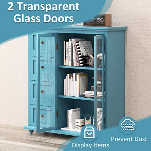 Petsite Sideboard Buffet Storage Cabinet, Modern Credenza Coffee Bar Station Console Table Cupboard For Kitchen Entryway Dining Room, Blue #TOP6