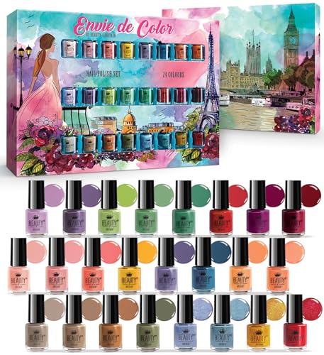 Set de Esmaltes de Uñas 'Envie de Color' - Colección Completa de 24 Colores Brillantes, Perlas, Pastel y Clásicos en una Caja de Diseño (Set #B)