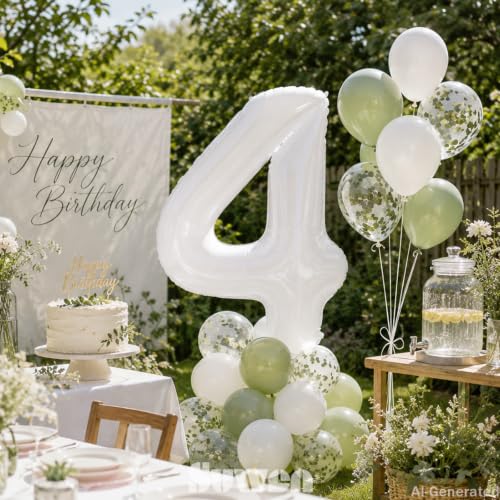 Image of SUWEN 40 Inch White Large 4 Balloon Number Big Foil Helium Numbers 0-9 | Giant Jumbo Happy 4th Birthday Party Decorations for Men or Women Huge Mylar Anniversary Party Supplies