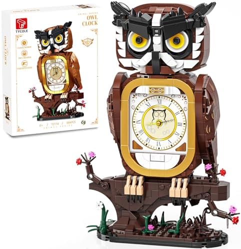 Owl Clock Building Blocks Set,STEM Building Toys with Functional Clock,Collectible Bird Display Model for Home Decor,Creative Gift for Adults Boys Ages 8-12 (964Pcs)