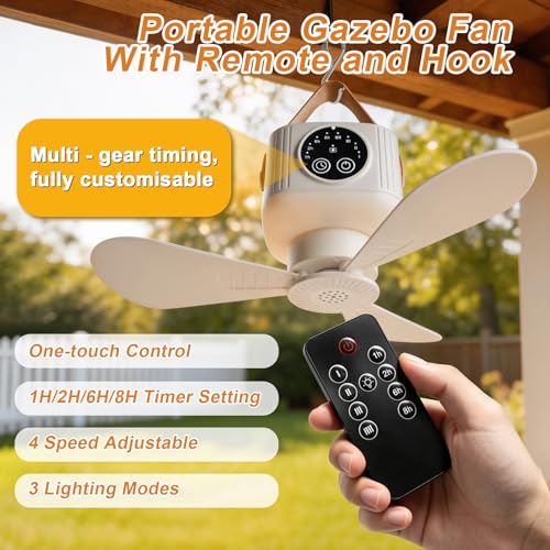 Portable Ceiling Fan Light Wireless with 7200mAh Battery Remote Control — view 2