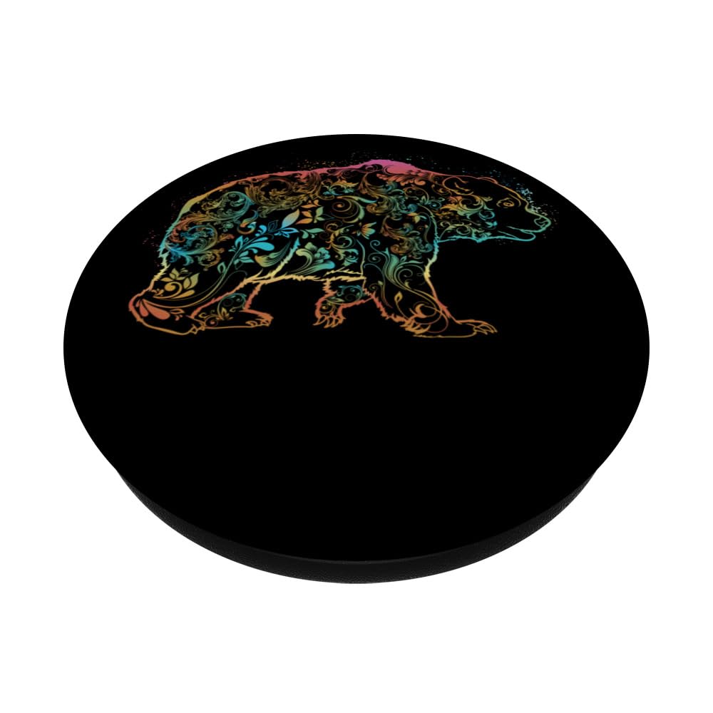 Bear Splash Nature Surreal Bear Brown Bear Mandala Wildernes PopSockets Swappable PopGrip, Black - Image 2