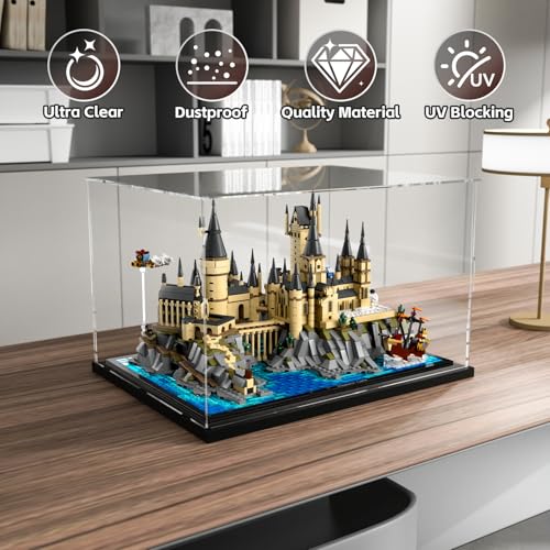 Image of Choowin Acrylic Display Case for Lego Hogwarts Castle 76419 for Lego Himeji Castle 21060, Thickened Clear Acrylic Display Cases for Collectibles, Assemble Dustproof Display Box with Door, Black