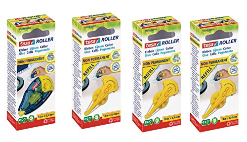tesa Kleberoller, Wieder ablösbares Kleben, nachfüllbar (Kleberoller, 3 Nachfüllpackungen)