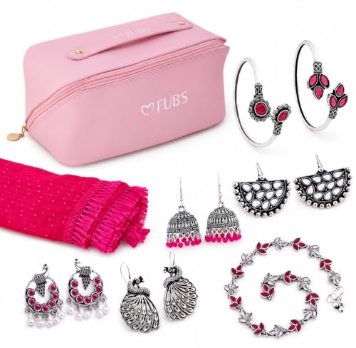 FUBS Pink Dupatta with Jewelry Set - Image 2