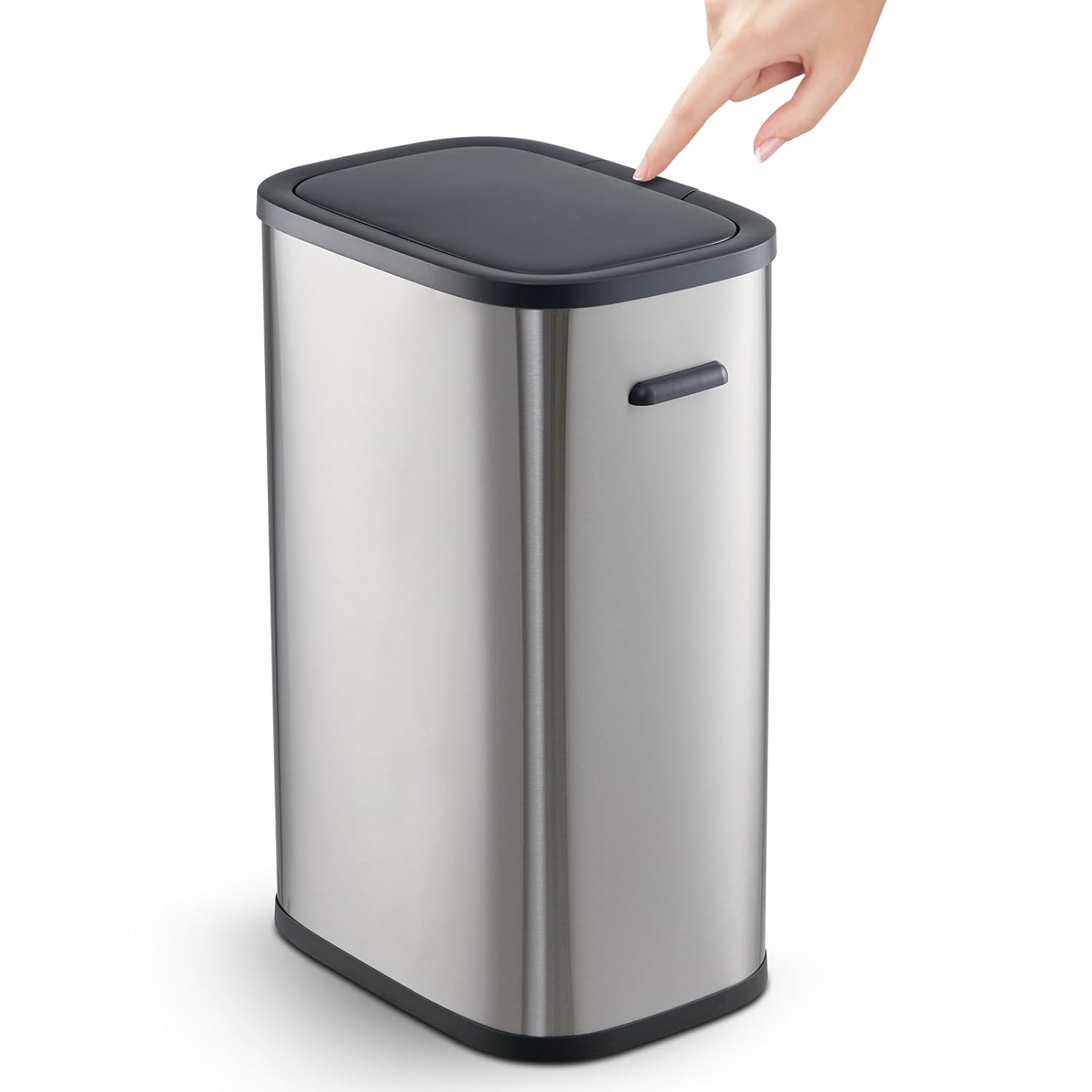 Trash Can with Lid, Garbage Can with Pop-up Lid, 55L/14.5Gal Trash Bin, Waste Basket for Kitchen, Bedroom, Office (Grey, Press Top Lid)