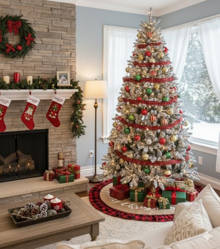 image for AISENO 48 Inch Christmas Tree Skirt Linen Burlap Buffalo Plaid Edge De