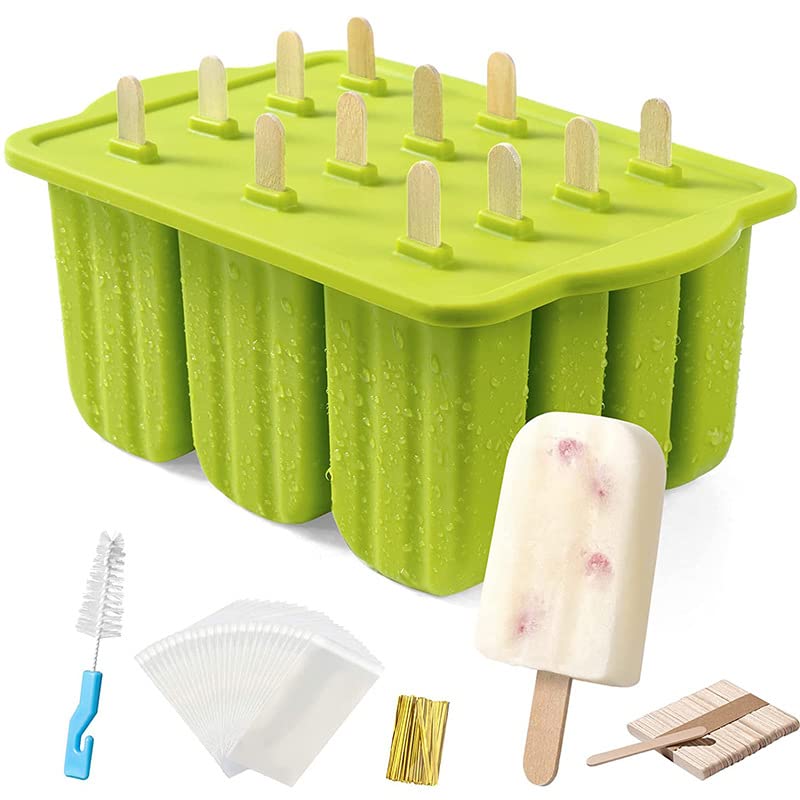Popsicle Molds12 Pieces Silicone Ice Pop Molds BPA Free Popsicle Mold Reusable Easy Release Ice Pop Maker Homemade Popsicle Ice Pop Maker with 50PCS Popsicle Sticks+Cleaning Brush