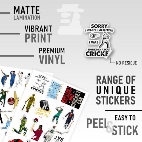 Image of Vinyl Pack of 60 Cricket Stickers for Scrapbook, Laptop, Journal, Diary, Guitar, Mobile Phone - Waterproof Residue Free Sticker, self-adhesive, 3 inch