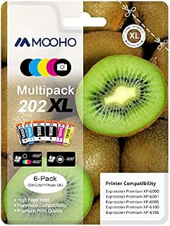Mooho 202XL Compatible Ink Cartridges Replacement for Epson 202 XL 202XL for Epson Expression Premium XP-6100 XP-6105 XP-6000 XP-6001 XP-6005 Printer(6 PACK)