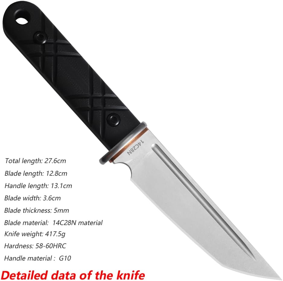 Fixed-Blade Knife with 14C28N Steel, 5.03-Inch Blade & Kydex Sheath – The Ideal Choice for Outdoor Knives & Tools in Camping, Fishing & Hiking Gear. (Black Blade)