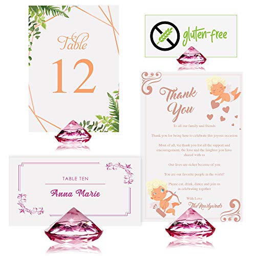 Pink Diamond Table Number Holder & Place Card Holders [20 Pack] Sturdy, Crystal Acrylic Table Card Stands for Party & Wedding Table Decorations
