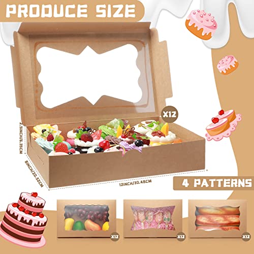 48 Pcs Cookie Boxes With Window 12X8X2.5 Bakery Boxes Treat Boxes Brown Pastry Boxes Cookie Containers For Gift Giving For Chocolate Strawberries Donut Cupcake Muffin Dessert Pastries, 4 Window Style #TOP1