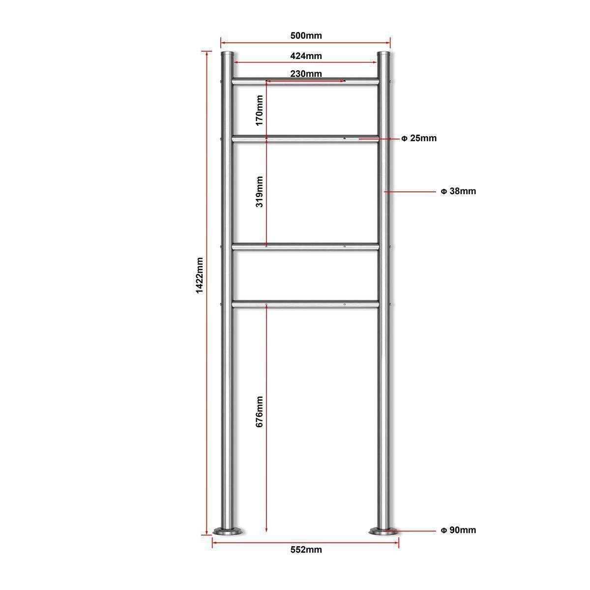 Metzler boîte aux Lettres sur Pied pour 2 foyers en RAL 9005 Noir Profond – Boîte Double autoportante avec Compartiment à journaux, Pieds en INOX et Plaque Nominative Interchangeable