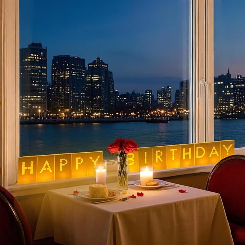 Image of Happy Birthday Decorations -Happy Birthday Light Up Sign Letters with Tea Lights and Rose Petals, Happy Birthday Decoration for Women Men, Special Festival Romantic Birthday Decorations, Surprise Gifts Banner for Women and Men