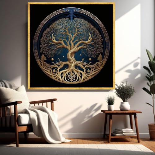 Cuadro al óleo Árbol Dorado de la Vida arte mural espiritual láminas decorativas CAOXTART 20x20